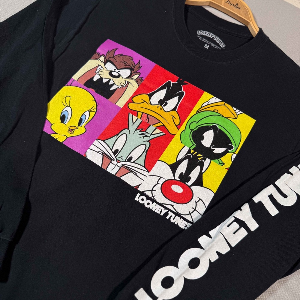Looney Tunes Long Sleeve Graphic Tee Black Medium Bugs Bunny Daffy Duck M